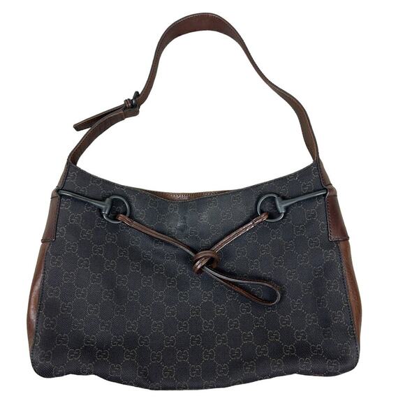 Gucci GG Monogram Horsebit Brown Denim Shoulder Hobo Bag - Picture 1 of 8